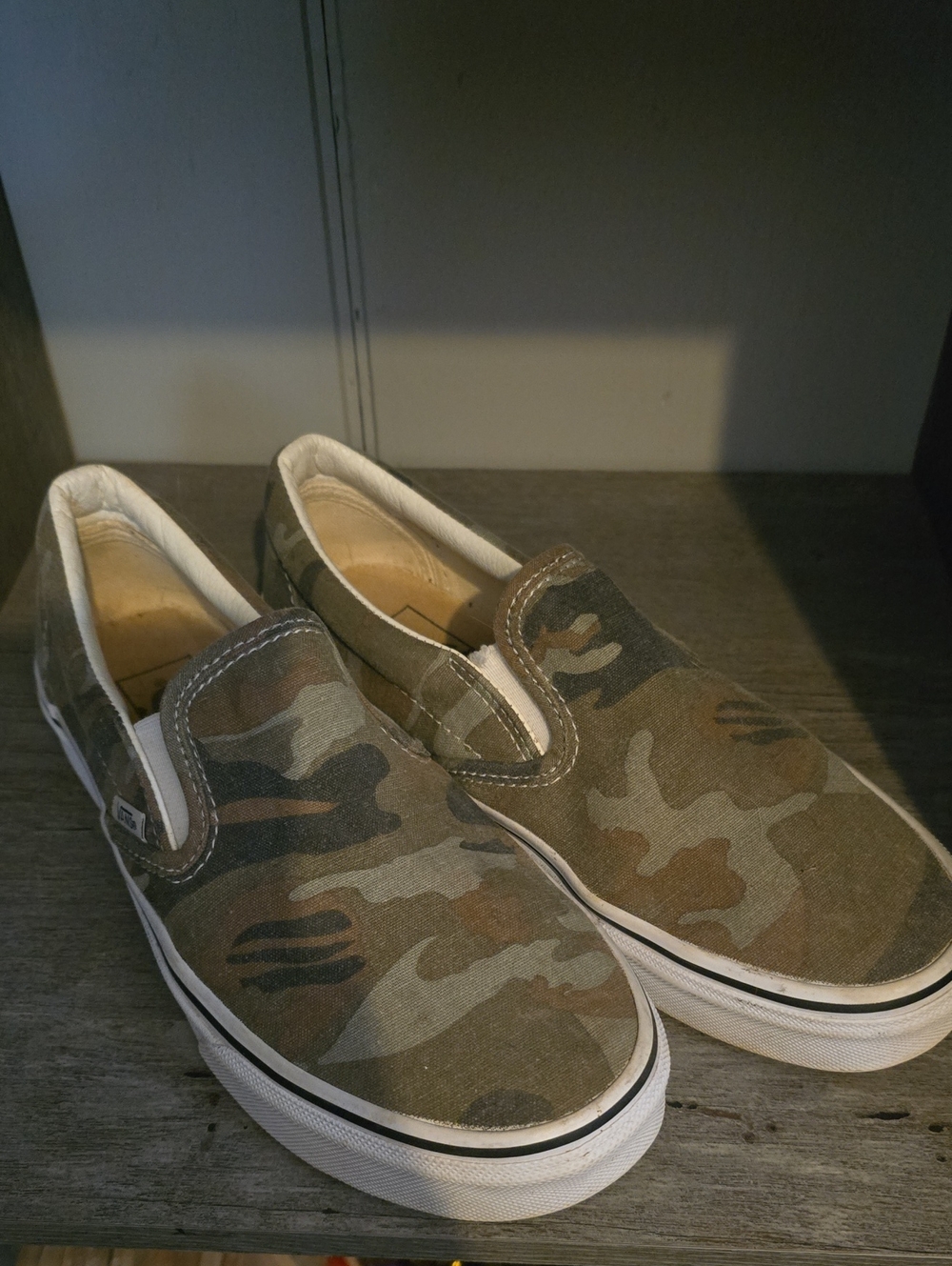 Vans Kids Slip-On Camouflage Sneakers in Olive Green and Brown